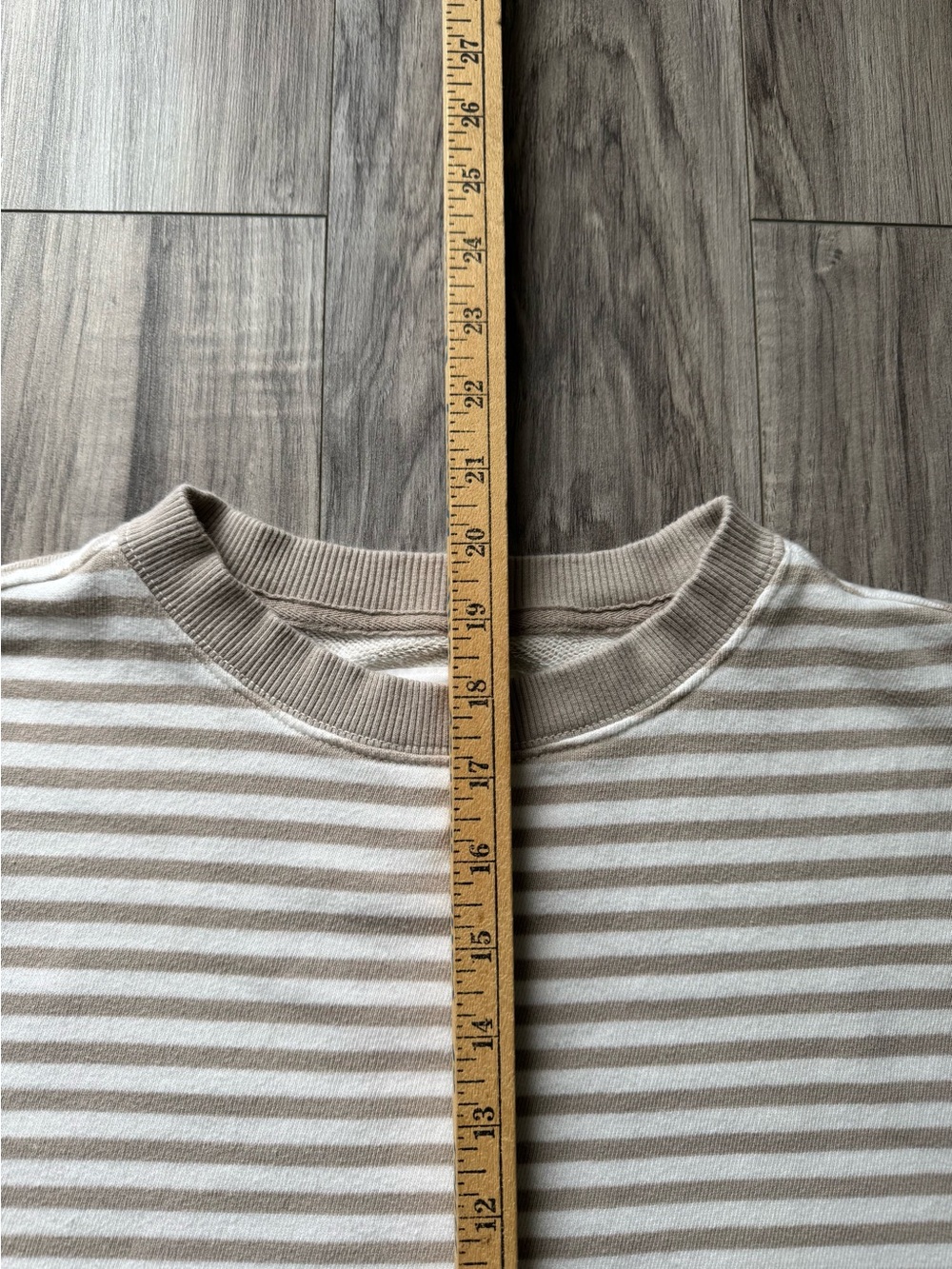aerie Taupe and White Striped Cropped Classic Crew Sweatshirt - Picture 4 of 9